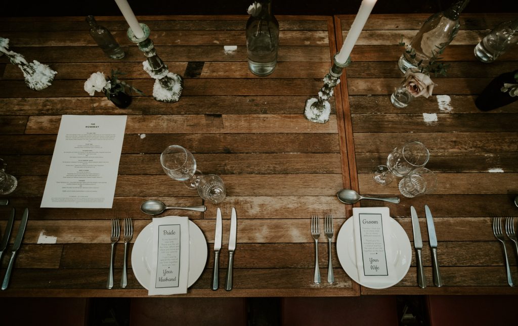 Bride and groom table place at The Mowbray, Sheffield