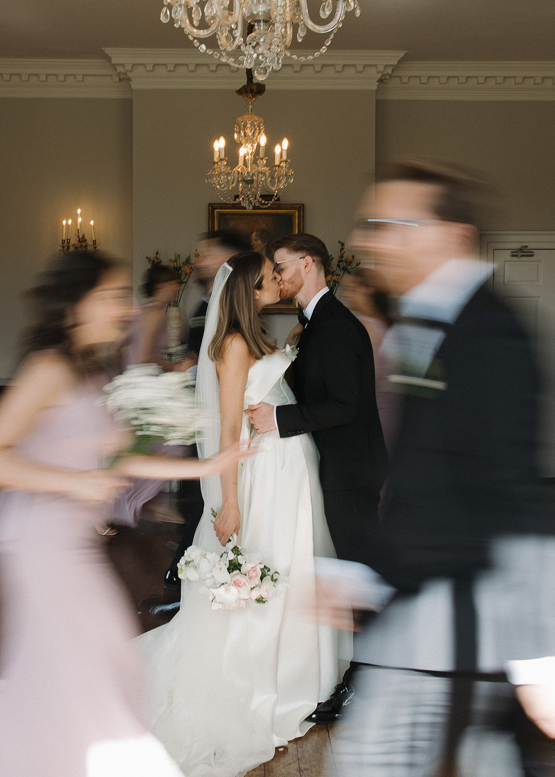 Bride and groom kissing at Iscoyd Park wedding venue